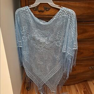 Chic Light Blue Fringe Women's Poncho